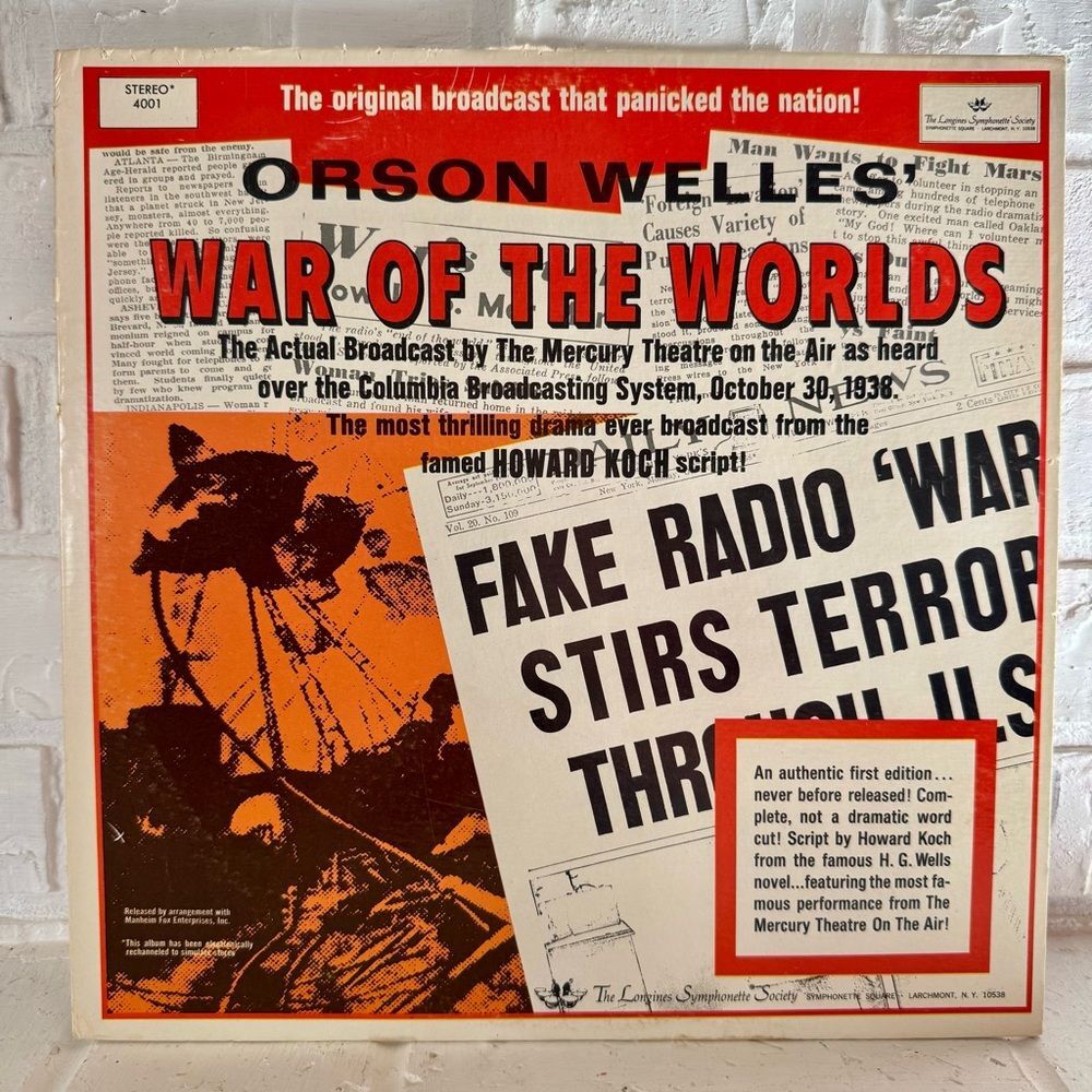 Orson Welles War of the Worlds LP MidCentury Ephemera Vinyl Record Vintage SciFi